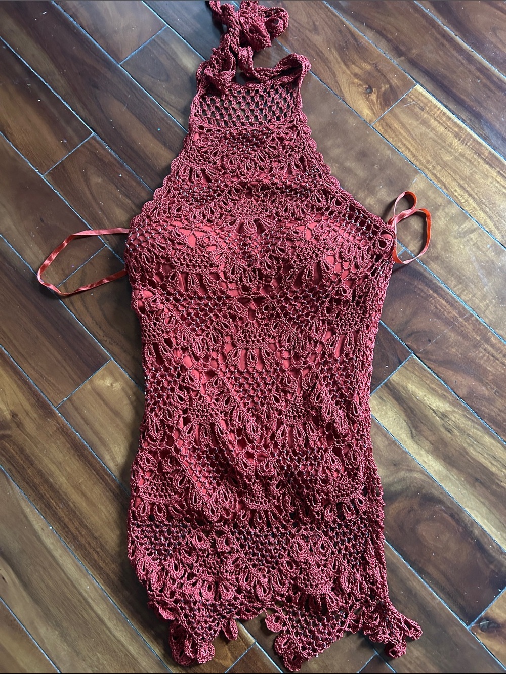 Crochet Halter Top in Rust Red